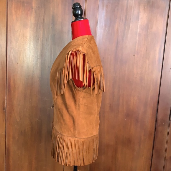 Vintage 70s Suede Fringe Vest M - Picture 4 of 10